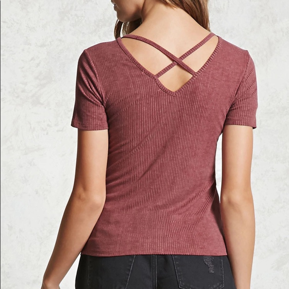 Cross Front & Back Strappy Ribbed Tee Size Small - Picture 2 of 8